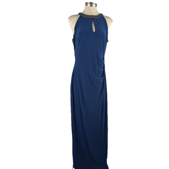 Lauren‎ Ralph Lauren Evening Gown Navy Sleeveless Full Length Dress Size 14 - Picture 1 of 6